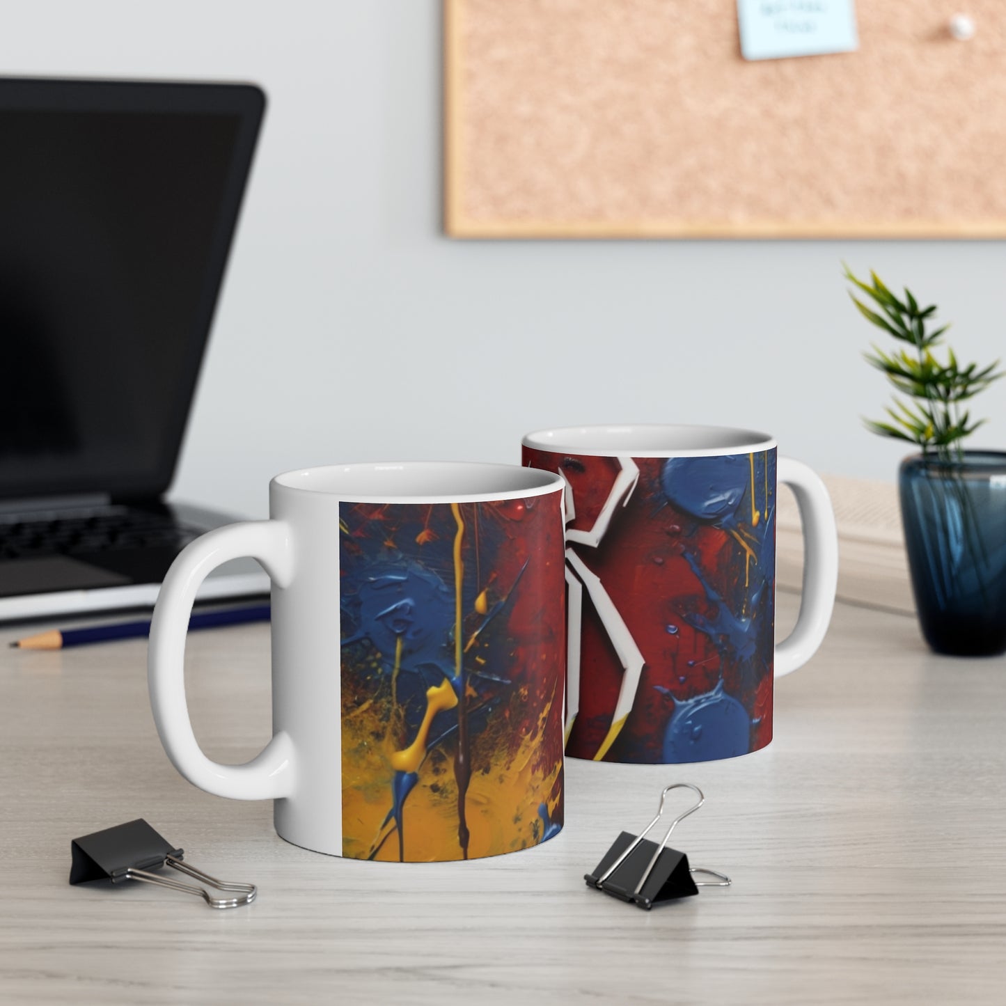 Colourful Painted Messy White Spiderman Logo Mug - Ceramic Coffee Mug 11oz