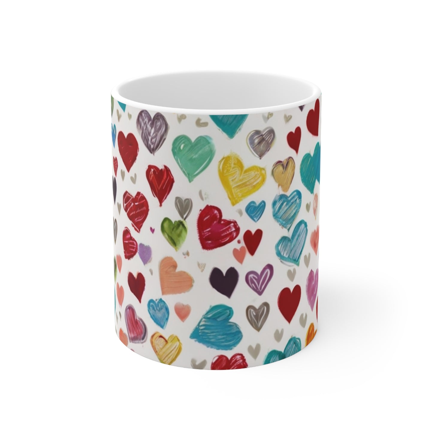 Sketched Colourful Small Love Hearts Mug - Ceramic Coffee Mug 11oz