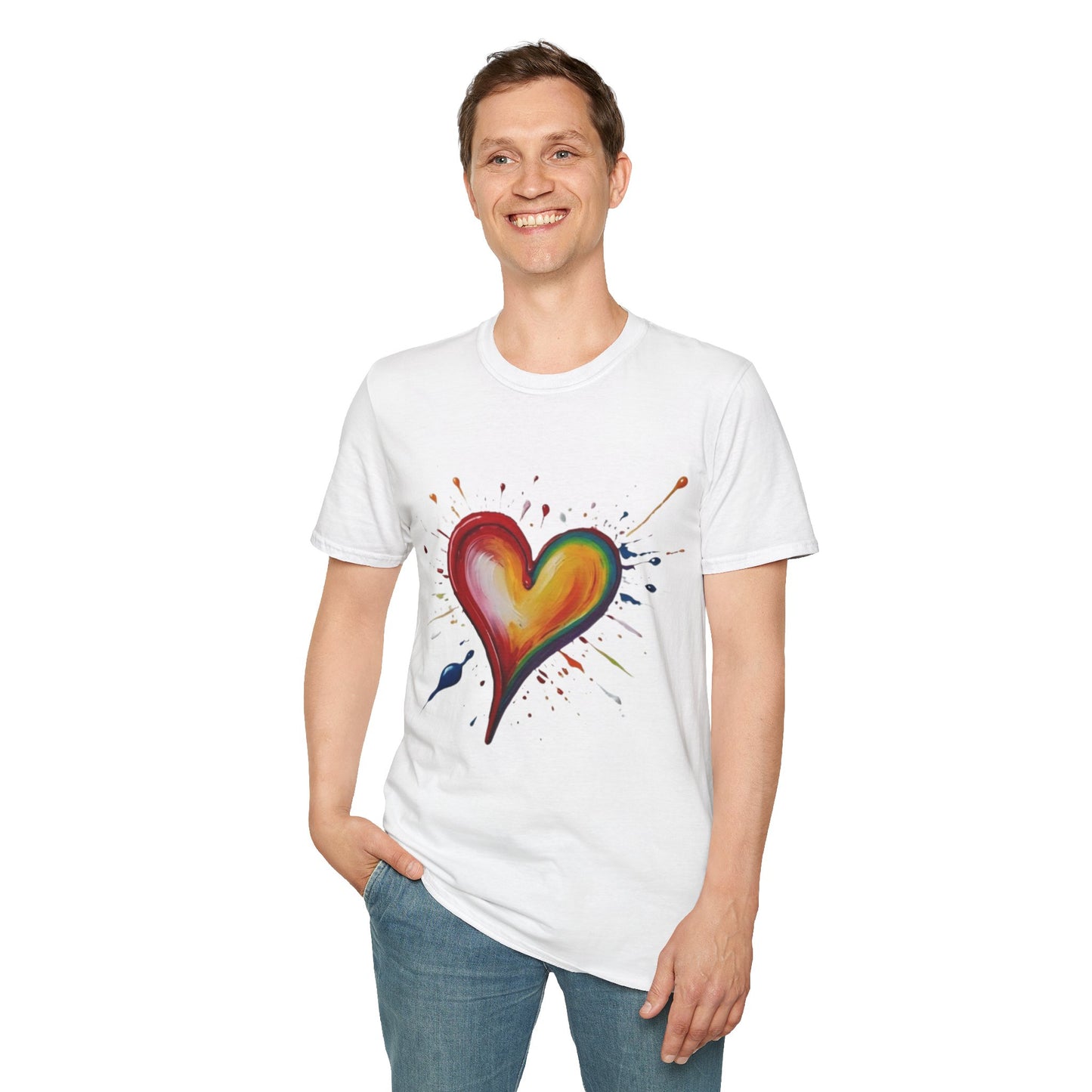 Messy Painted Colourful Slanted Love Heart - Unisex T-Shirt