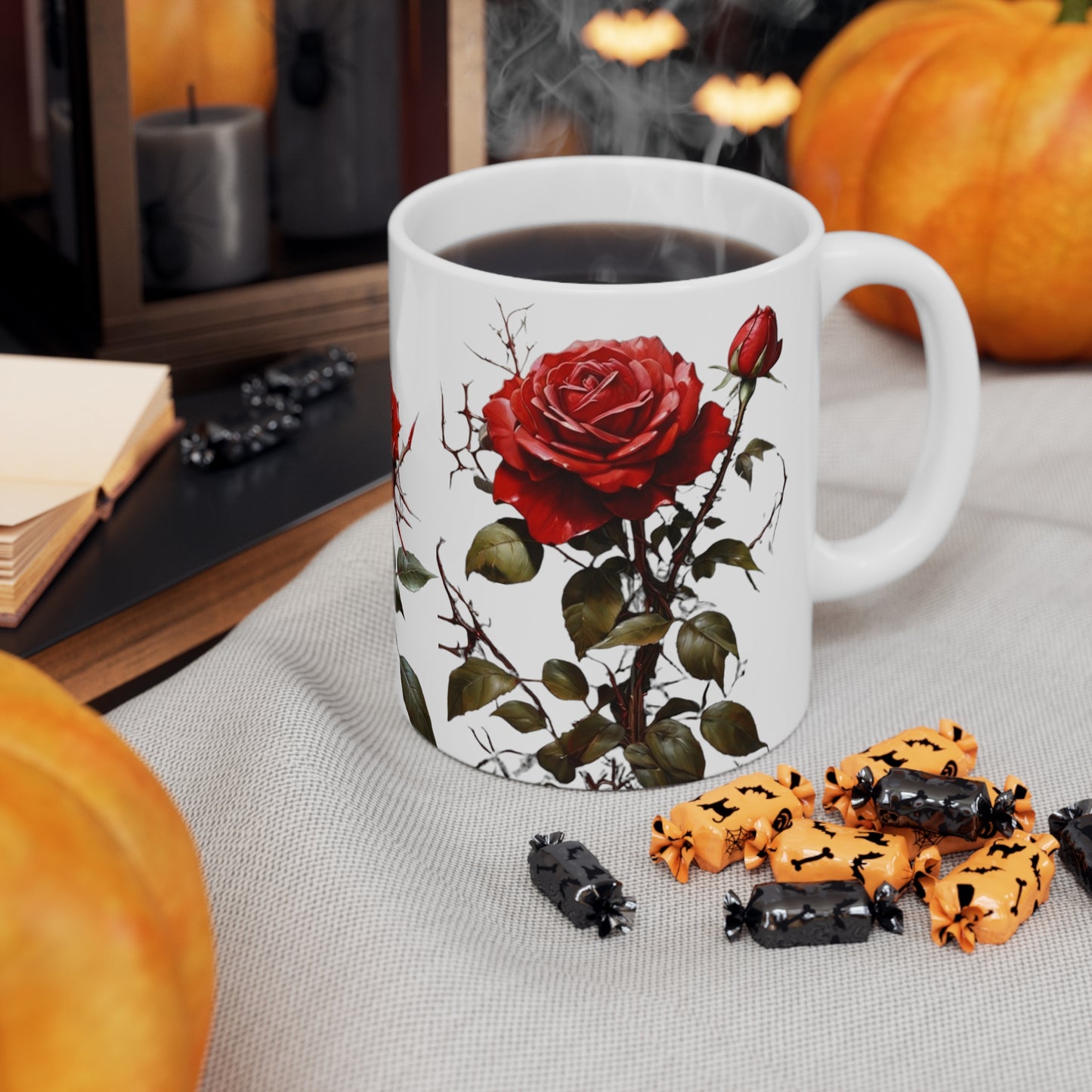 Thorny Red Roses Art Mug - Ceramic Coffee Mug 11oz