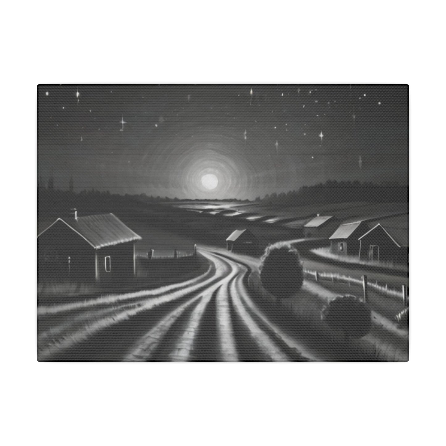 Black and White Empty Village At Night Canvas - Matte Canvas, Stretched, 0.75"