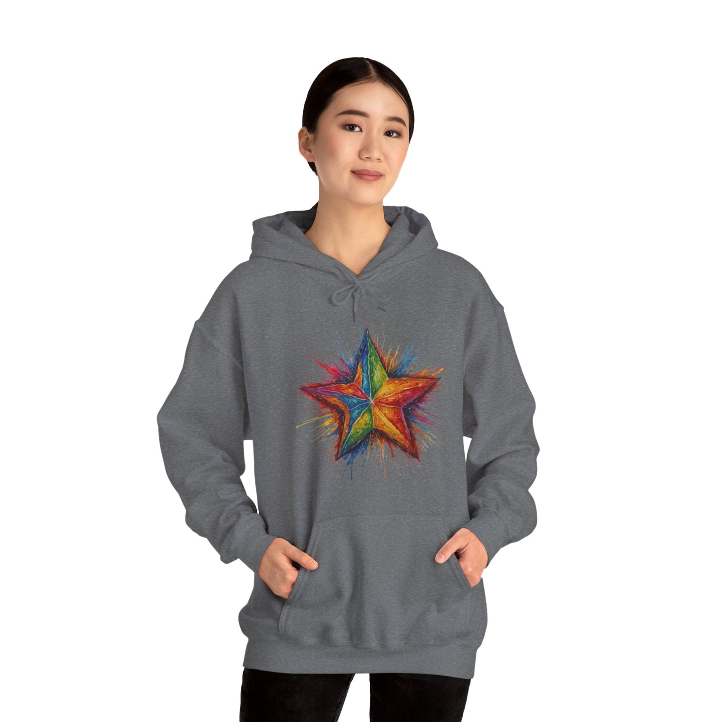 Burning Multicoloured Star - Unisex Hooded Sweatshirt