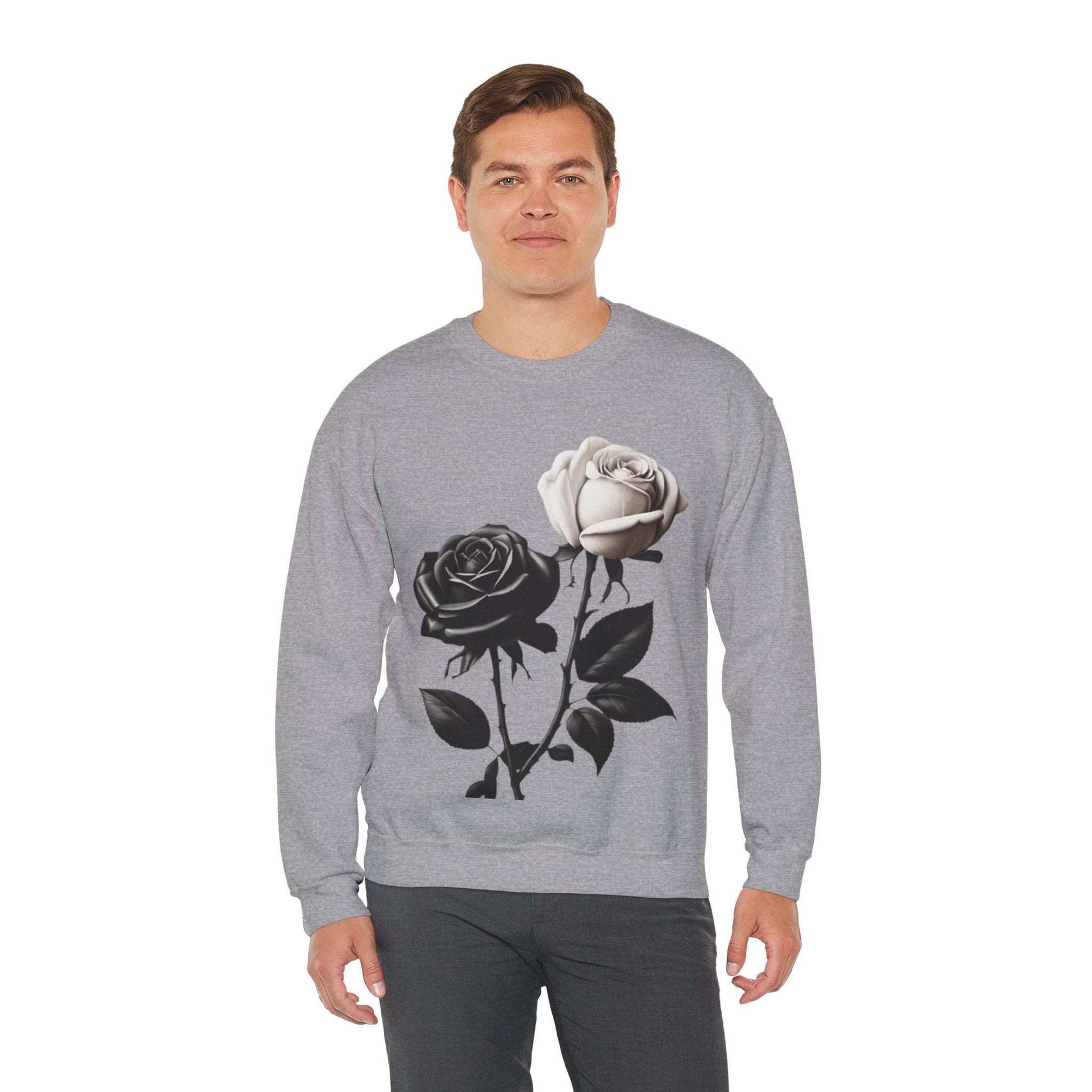 Black and White Rose - Unisex Crewneck Sweatshirt