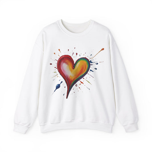 Messy Painted Colourful Slanted Love Heart - Unisex Crewneck Sweatshirt