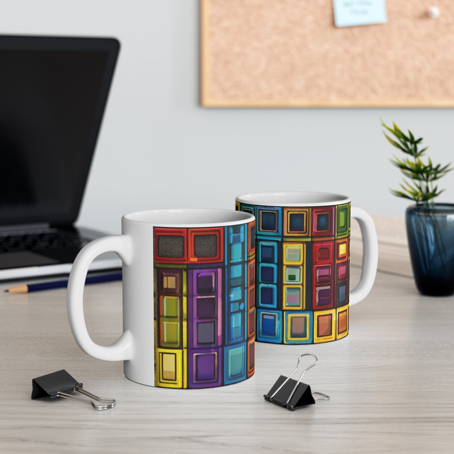Multicoloured Cubes Mug - Ceramic Coffee Mug 11oz