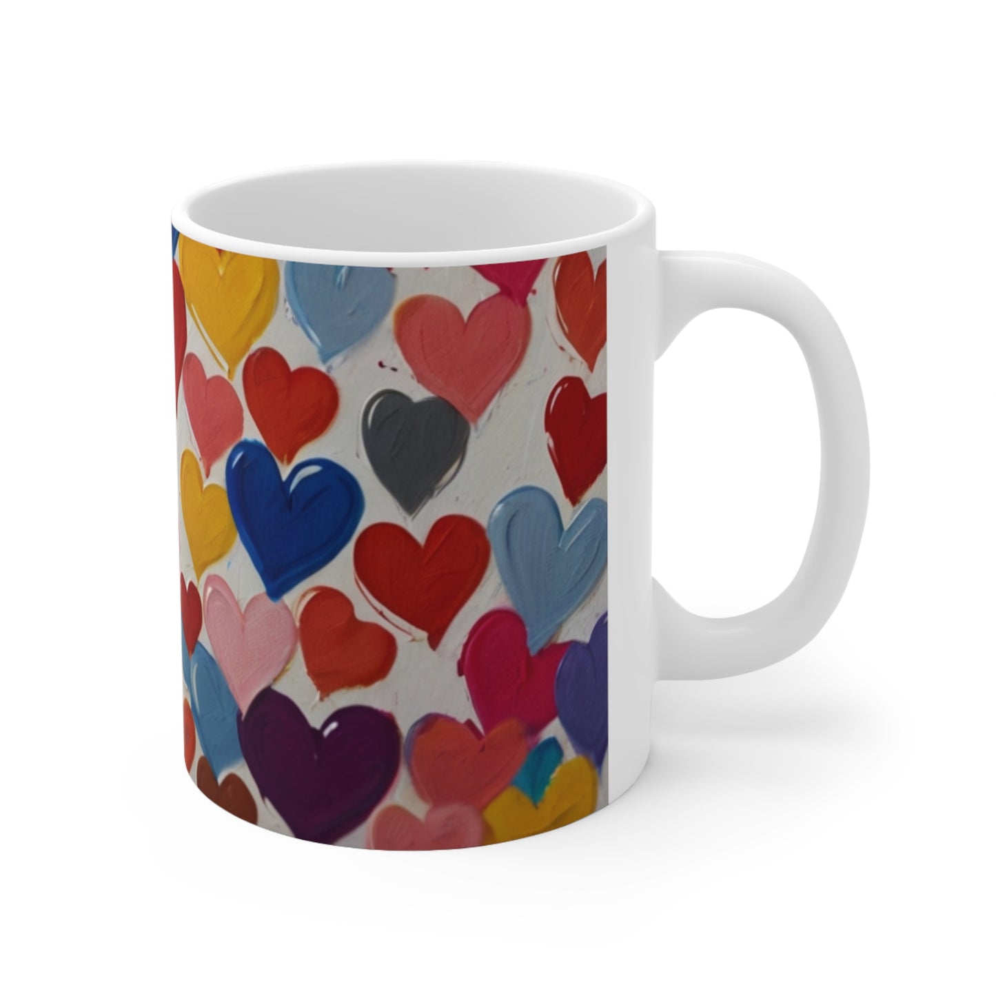 Colourful Paint Style Love Hearts Mug - Ceramic Coffee Mug 11oz