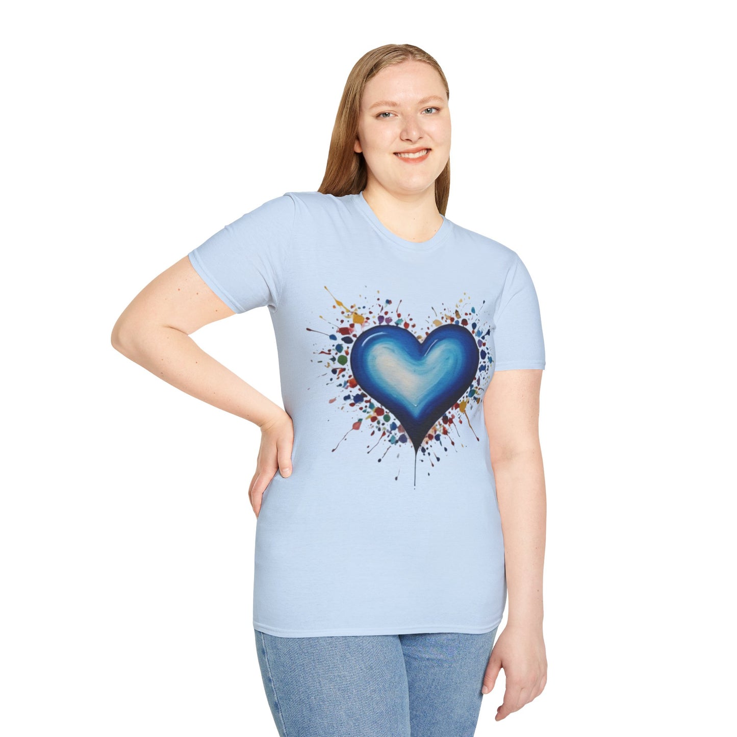 Messy Splatter Blue Love Heart - Unisex T-Shirt