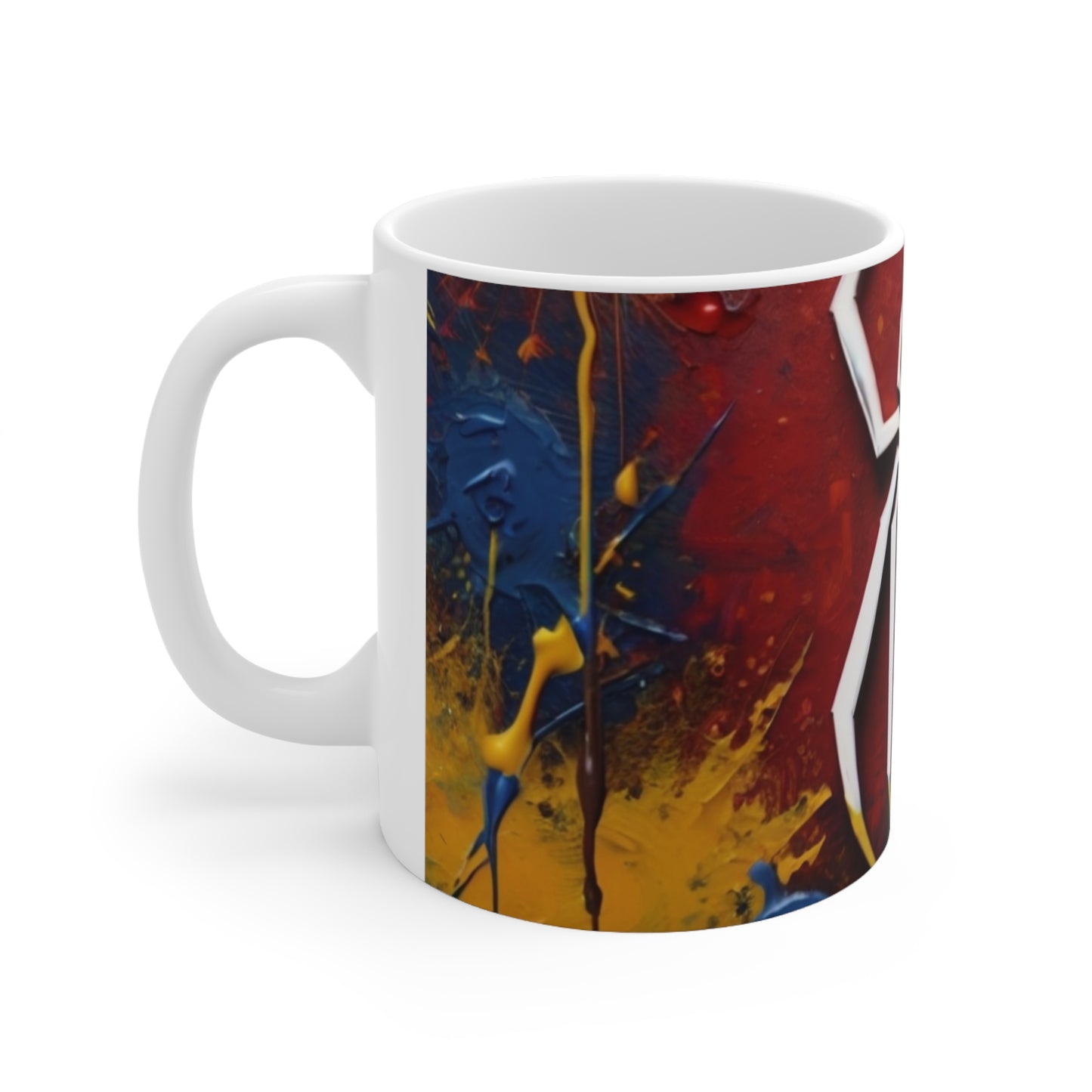 Colourful Painted Messy White Spiderman Logo Mug - Ceramic Coffee Mug 11oz