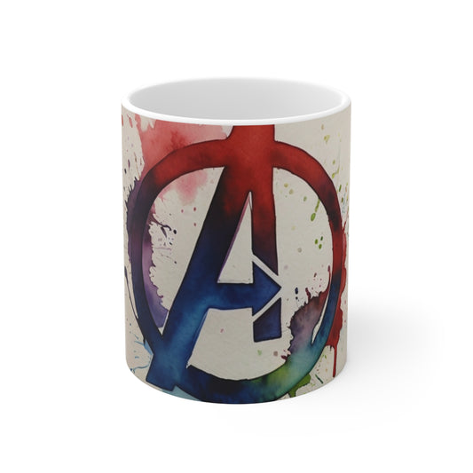 Colourful Watercolour Avengers Logo Mug - Ceramic Coffee Mug 11oz