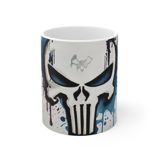 Watercolour White Punisher Symbol Logo Mug - Ceramic Coffee Mug 11oz