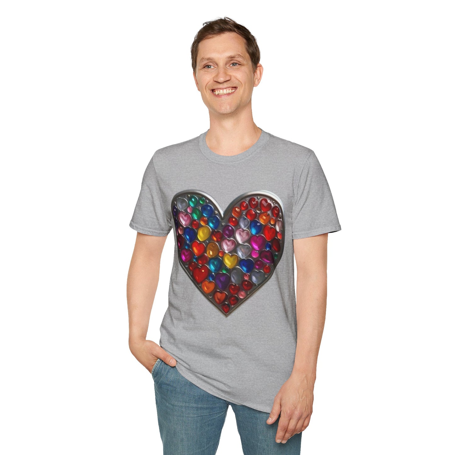 Multicoloured Silver Love Heart - Unisex T-Shirt