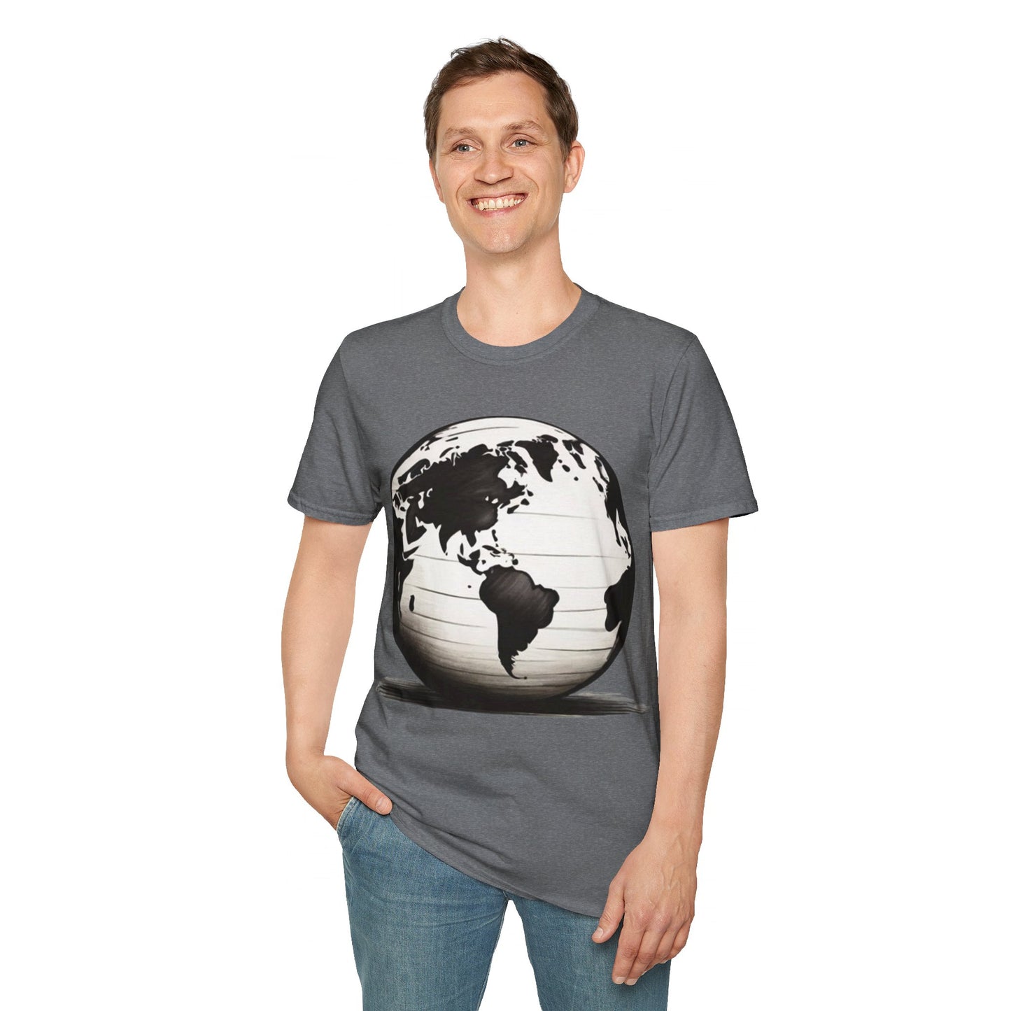 Black and White Earth Sphere Sketch - Unisex T-Shirt